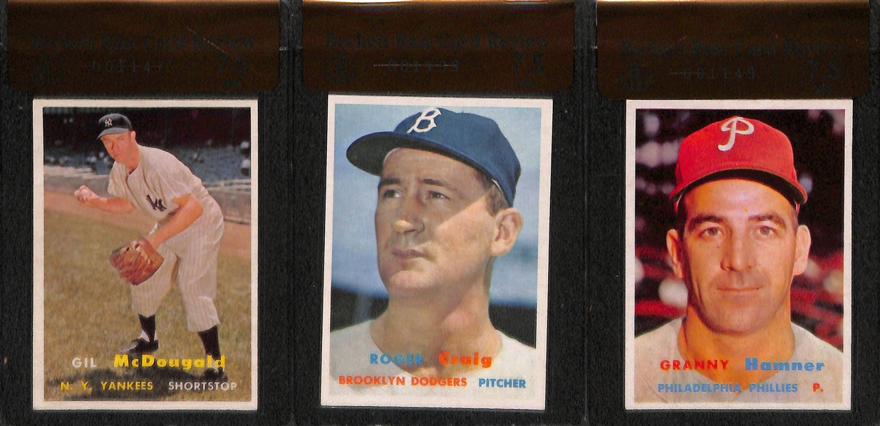 Lot of 15 - 1957 Topps Graded Baseball Cards - All Graded BVG 7.5 - w. Bobby Shantz
